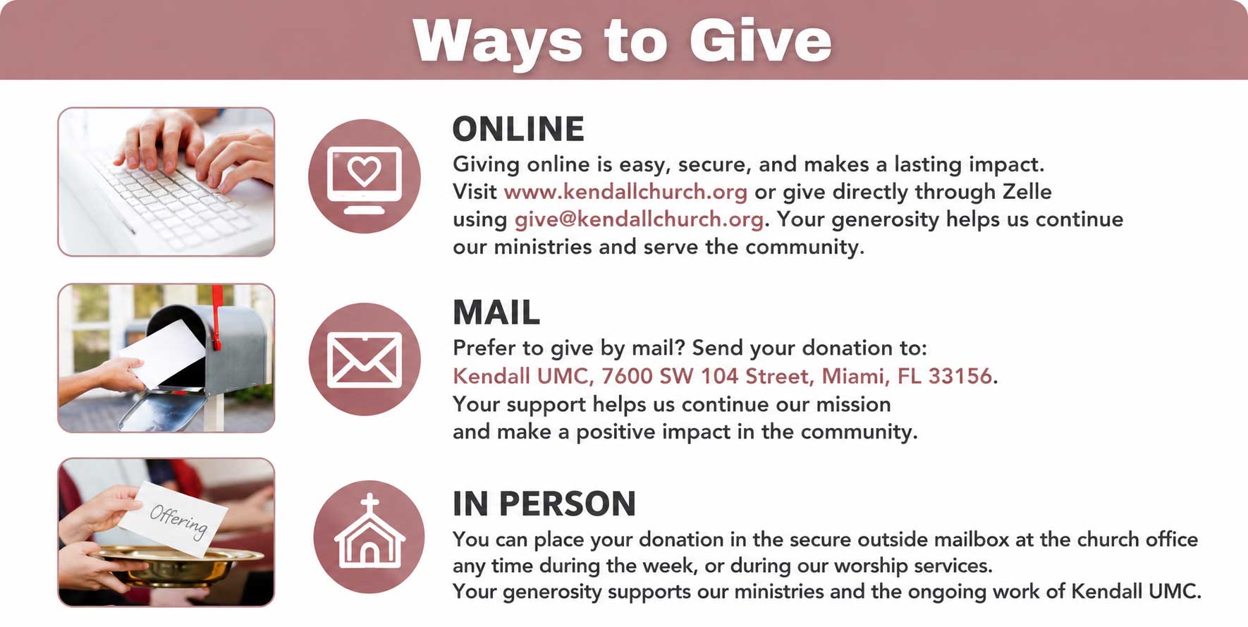 Ways to Give to Kendall United Methodist Church